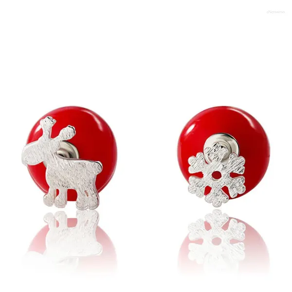 Orecchini a bottone S925 Regalo di Natale Neve bianca Cervo rosso Gioielli di alta qualità per ragazza Donna Accessori in argento sterling 925