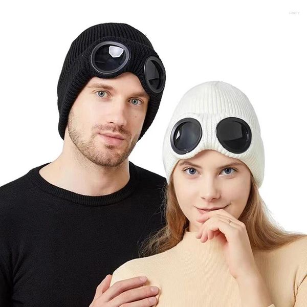 Berets Mode Design Gläser Hüte Männer Frauen Ohrenschützer Wolle Samt Warme Herbst Winter Outdoor Skifahren Mit Kapuze Kappe Weiblich Männlich Beanie