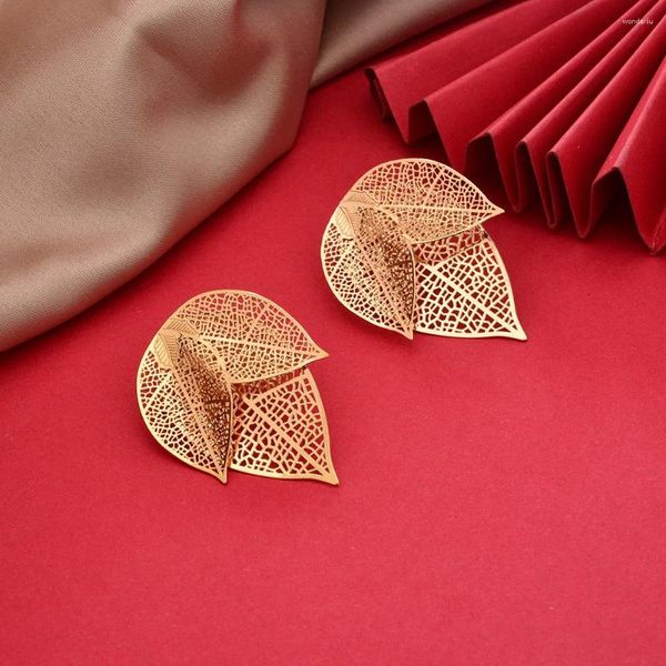 Brincos pendurados folha de cor dourada etíope oriente médio dubai para mulheres joias de casamento presentes africanos