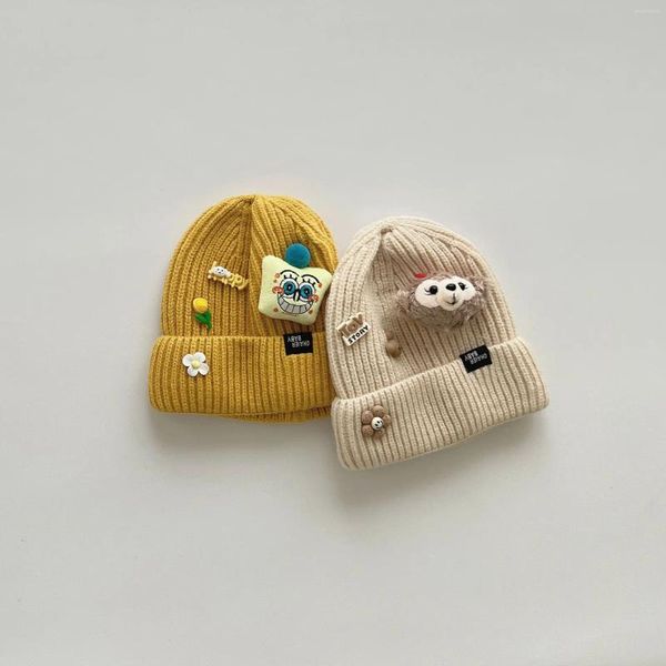 Berets Crianças Chapéu De Malha Dos Desenhos Animados Bonito Urso 3D Bebê De Lã Coreano Versátil Ao Ar Livre Pulôver Quente