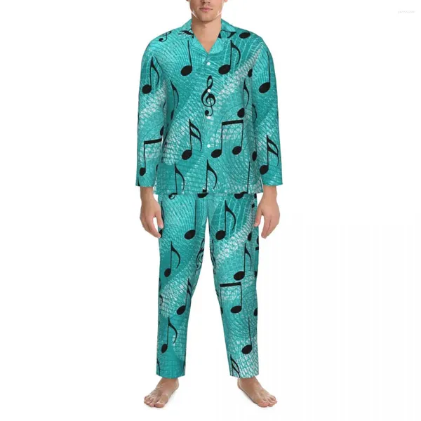 Masculino sleepwear notas musicais pijama conjunto outono notação musical adorável casa unisex 2 peça vintage terno de grandes dimensões presente de aniversário