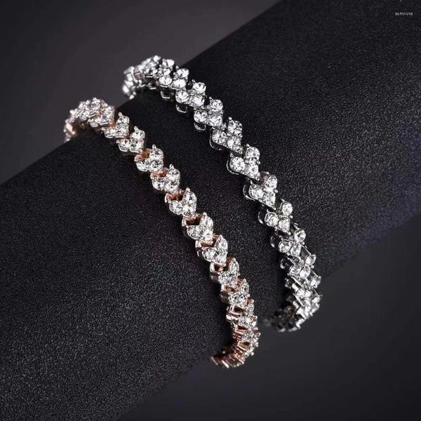 Charm Armbänder Klassische Mädchen Silber Farbe Rose Gold Mode Herz Kette Armband Für Frauen Luxus Römischen Kristall Edlen Schmuck Hochzeit braut