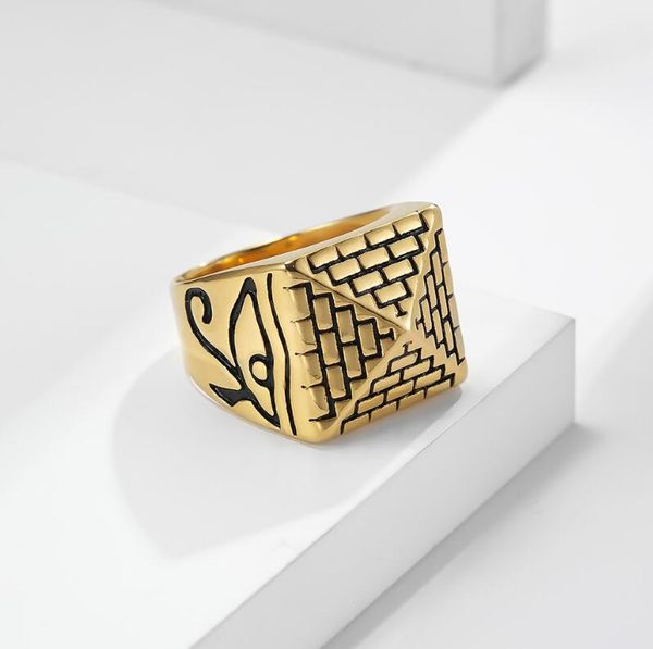 Bandringe Herren Hip Hop Gold Ring Schmuck Mode Ägypten Pyramide Punk Retro Legierung Metall