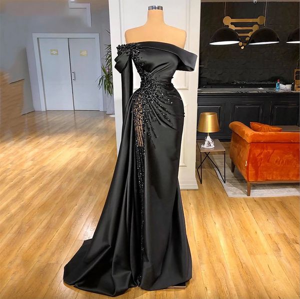 Lily Off-Schulter-Schwarz-Festzug-Partykleid, luxuriöses Perlen-Abendkleid, formelles Meerjungfrau-Sexy-Abschlussballkleid, individuell gestaltet