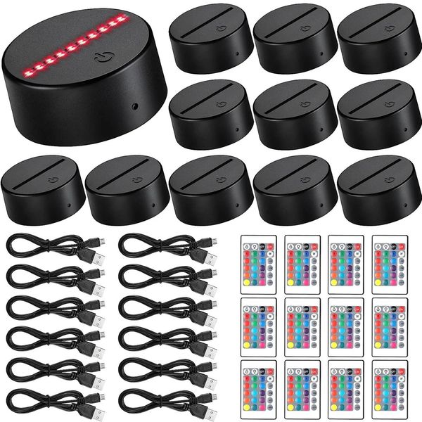 12 PCS 3D Gece LED Işık Lamba Taban 16 Renkler Dekoratif Gösteri Ekran Standı Akrilik Reçine Cam için Uzak USB Kablosu 240220