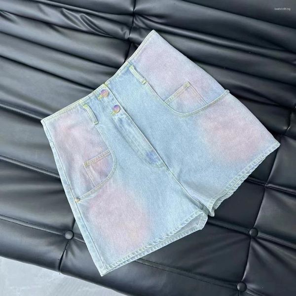 Shorts femininos 2024 outono/inverno moda tie dye gradiente cor boutique puro algodão material clássico corte artesanato denim