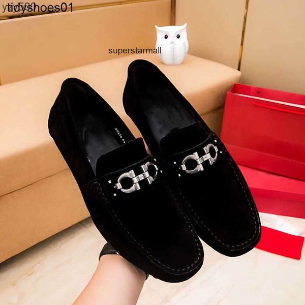 Schuhe High Metal für Feragamo Business Lederbohnenschuhe Kleidende vielseitige Loaferschuhe Schnalle Slip-on-Schuhschuhe Lässige Herren LS27 Leder 3DHS