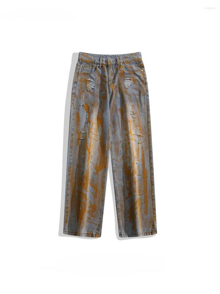 Herrenjeans Trendige Marke European American Tie-Dye Ripped High Street Persönlichkeit Hip-Hop Hübsche lässige All-Match-Jeanshose