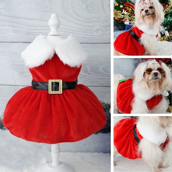 Weihnachtsmantel Hundekleidung Kleid Weihnachten Roter Rock Haustiere Katze Warme Schleife Bequemes Heimtierbedarf Kostüm 240220