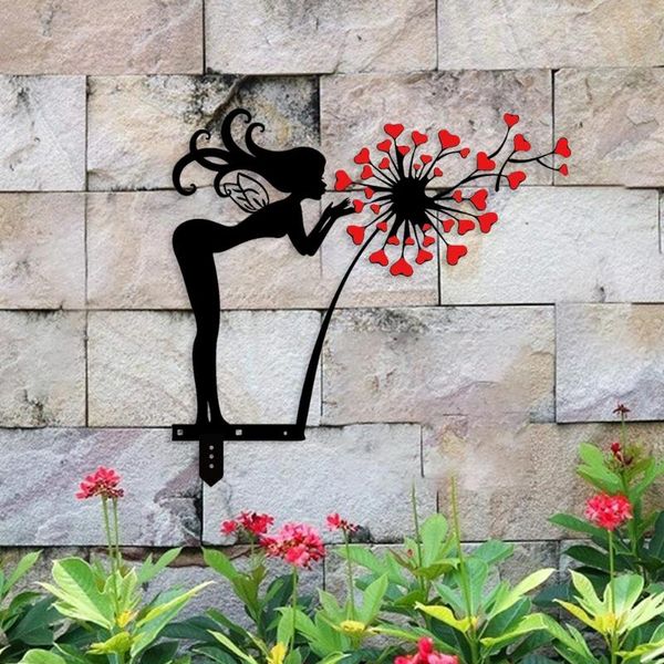 Decorazioni da giardino Scultura di fiori Silhouette Figurine d'arte Mano all'aperto Artigianato in metallo Albero Casa Cortile Statua da parete Ferro