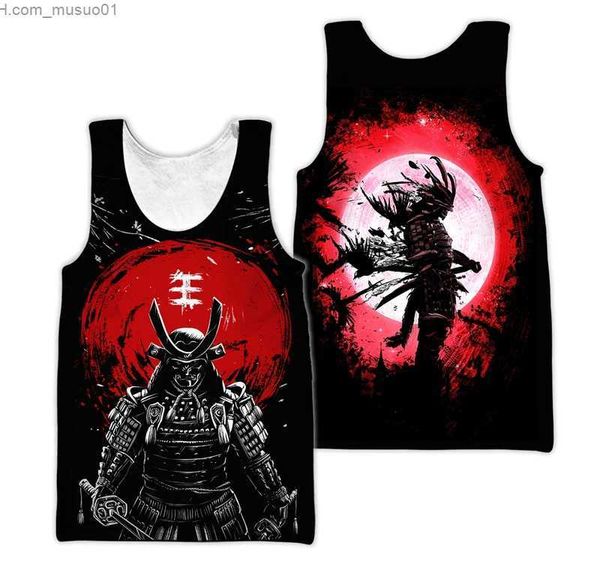 Erkek Tank Tops Samurai Oni Maske Dövme 3d Tüm Baskılı Erkekler Yelek Yaz Harajuku kolsuz T-Shirt Unisex Casual Polyester Tank Topsl2402