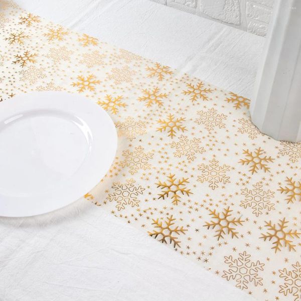 Decorações de Natal Floco de Neve Árvore de Natal Glitter Metálico Folha de Ouro Corredor de Mesa Rolo Noel Ano Casa 2024