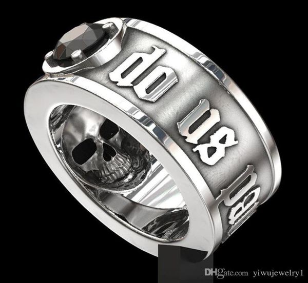 039Till Death Do Us Part039 Anel de caveira em aço inoxidável com diamante preto punk joias de noivado para casamento para homens tamanho 6 138235183