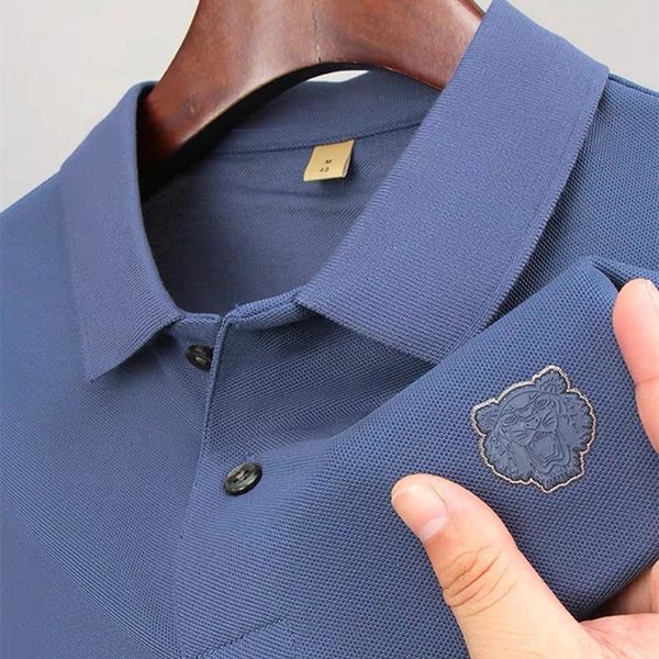 High-End-POLO-Shirt aus mercerisierter Baumwolle mit Tigerkopf-Stickerei für Herren im Frühling und Herbst, Top-Markentrend, lässiges Langarm-T-Shirt 240221