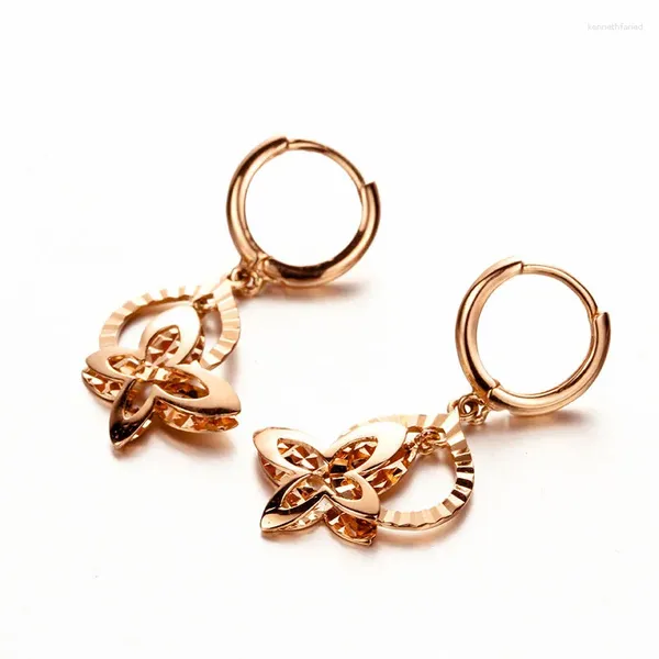 Ohrhänger aus 585er-Lila-Gold, plattiert, 14 Karat Rose, süße Serie, Schmetterling, für Damen, klassisches, ausgehöhltes Design, Bankett-Schmuck