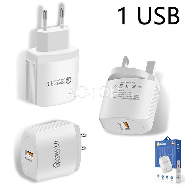 QC3.0 USB-адаптер для быстрой зарядки с одним портом, настенный адаптер для телефона, ноутбука, зарядное устройство для ЕС/США/Великобритании, адаптированное для смартфонов iPhone Samsung