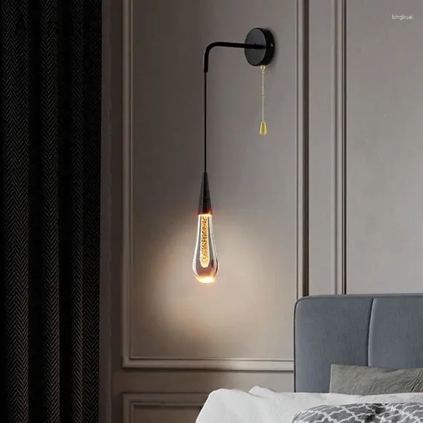 Duvar lambası basit damla şekilli LED yatak odası başucu kristal ışık bar banyo ev dekoru apmatür