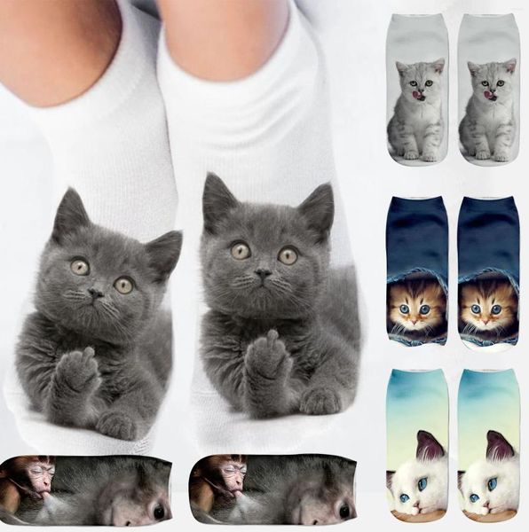 Frauen Socken Cartoon Katze Socke 3D gedruckt Baumwolle Fußkettchen Low Cut Sport niedlich Designer Mädchen lässig