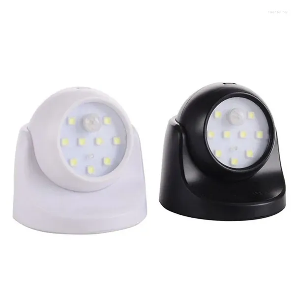 Luzes noturnas com bateria, 9 leds, sensor de movimento, rotação de 360 graus, parede para armário, garagens, corredor, desligamento automático