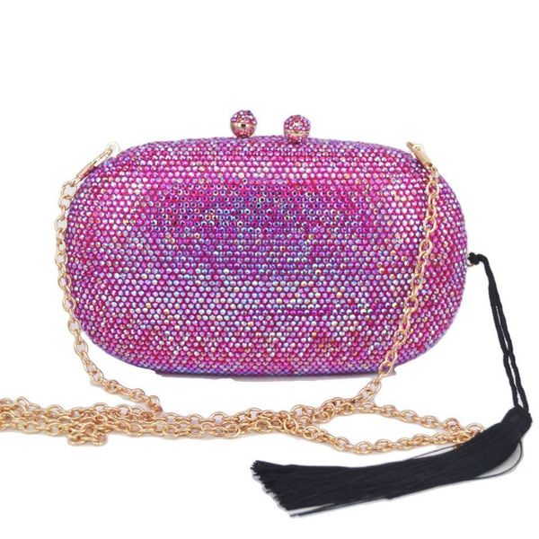 Moda borlas cristal embreagem rosa ouro festa bolsa prata casamento nupcial sacos ab rosa fúcsia saco de noite q1116248c