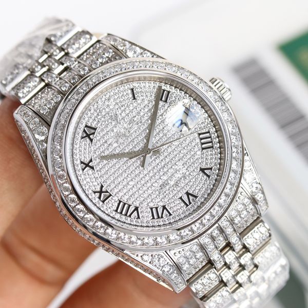 2024 novo relógio feminino Log Luxury 18K Nano Technology concha inteira e pulseira de aço são definidas com cristal Swarovski diamantes safira espelho de vidro resistente a arranhões