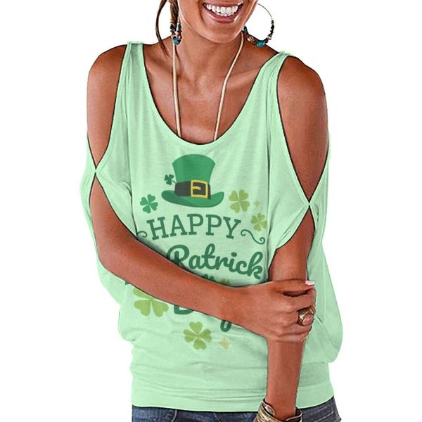 Schulterfreies T-Shirt mit tiefem Ausschnitt und kurzen Ärmeln. Atmungsaktive Mode. Alle Geschenke zum St. Patrick's Day. 95 % Polyester + 5 % Elasthan, 203 g, leuchtendes Grün