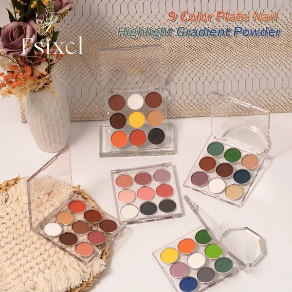 FSIXCL 9 in 1 Platte Highlight Gradient Solid Powder Bunter Nagelglitter für Kunstmaniküre DIY Pigmentstaub 2023 240219