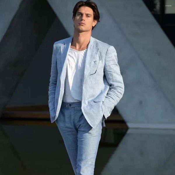 Abiti da uomo Abito estivo in lino maschile 2 pezzi formale Risvolto solido per uomo Smart Casual Abiti quotidiani Matrimonio Sposo Tuxedo Slim