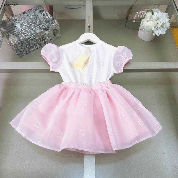 Abiti per ragazze di lusso set tute estive per bambini adorabili Taglia 90-160 T-shirt in pizzo ricamato di alta qualità e gonna rosa 24Feb20