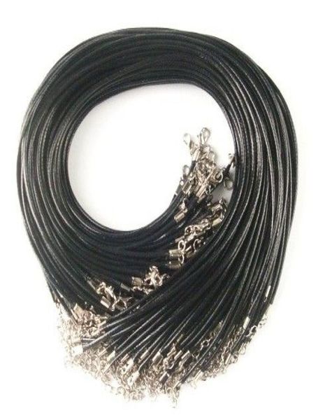 Collana in pelle nera a buon mercato con perline, corda da 45 cm, catena di estensione con chiusura a moschettone, componente gioielli fai da te8158843