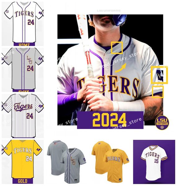 Dylan Crews Paul Skenes Ty Floyd 2024 LSU Baseball Jersey Mikie Mahtook Aaron Hill Jacob Berry Grant Taylor Tre' Morgan Individuell genähte LSU Tigers Trikots NEUESTE