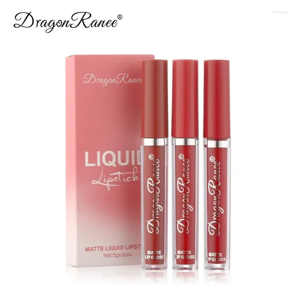 Lip Gloss 3 PCs Conjunto Laca Veludo Batom Matte Pequeno Laranja Leite Chá Cameo Marrom