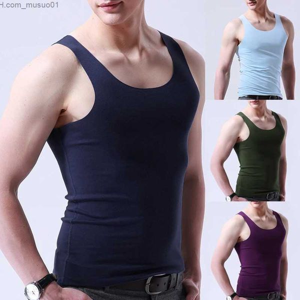 Herren-Tanktops, 1 Stück, elastisch, federnd, schmal, eng, Unterhemd, Herren, nahtlos, Eisseide, Tank, lässig, modisch, SolidL2402