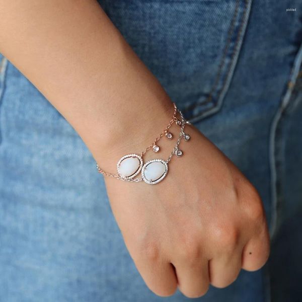 Charme Armbänder Luxus Rose Gold Farbe Kette Link Armband Für Frauen Damen Glänzende Kubische Zirkon Kristall Schmuck Mini Cz Opal gepflastert