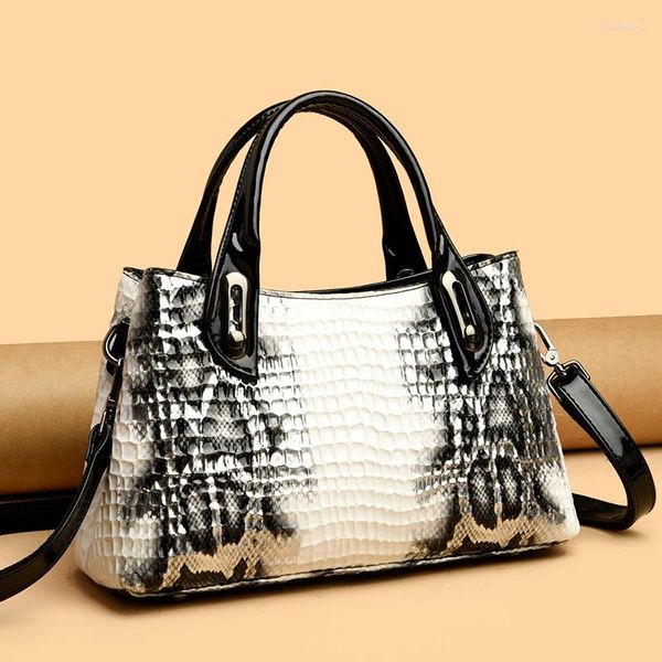 Sacos de noite Mulheres Ombro Crossbody Bolsa Designer de Luxo Casual Tote Serpentina Bolsa de Couro Polido Duplo Zíper Vintage Embreagem