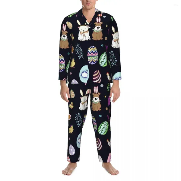 Abito da sonno da sonno pasquale pajamas set autunno carino con fiori alla moda per leisure man 2 pezzi vintage oversize regalo da notte personalizzato