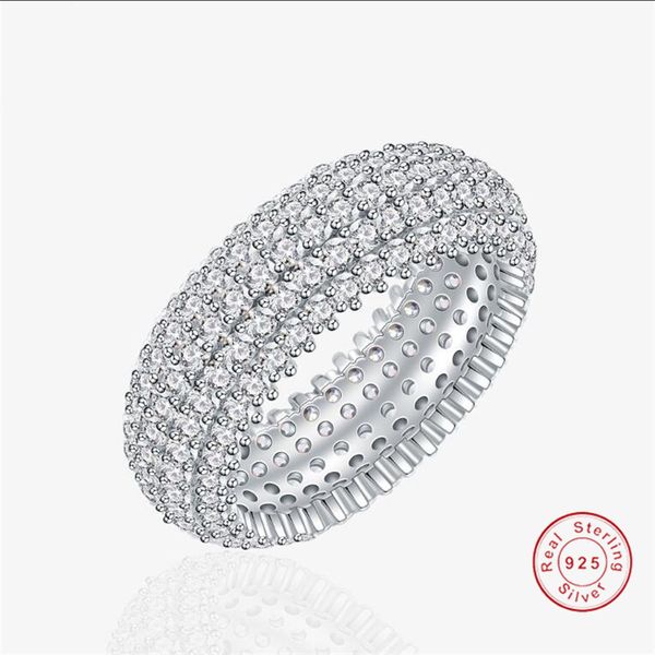 2024 Ins Top Sell Anelli di nozze Scintillanti Gioielli di lusso Reale 100% Argento sterling 925 Pavimenta Bianco Moissanite Diamante Eternity Party Anello da sposa per donna Regalo Non tramonterà mai