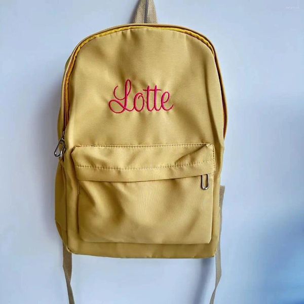 Mochila simples estudante mochilas nome personalizado primavera e verão grande capacidade ao ar livre meninas cor sólida náilon