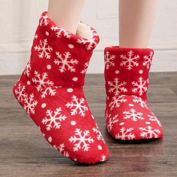 Hausschuhe Weihnachten Schneeflocke Slipper Stiefel Winter Warm Slip On Plüsch gefüttert Knöchel gemütlich Indoor Fuzzy