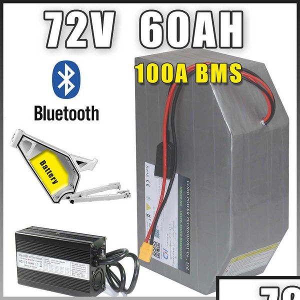 Batterien 72V 60AH Bomber Elektrofahrradrahmen Polygon -Akku mit 100A/200A Bluetooth BMS 5A Ladegerät Drop Lieferung Elektronik B Dhux5