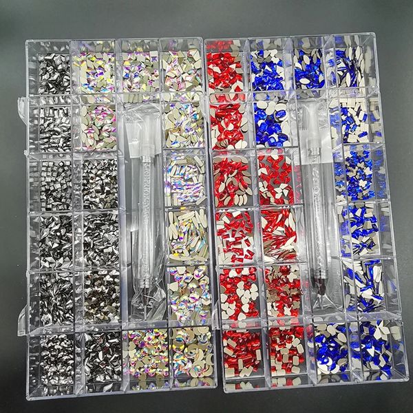 Lüks parlak elmas tırnak sanat rhinestones kristal dekorasyonlar set ab cam 1 adet ızgaralarda kalem alım kutusu 21 şekil yaklaşık 2800pcs 240219