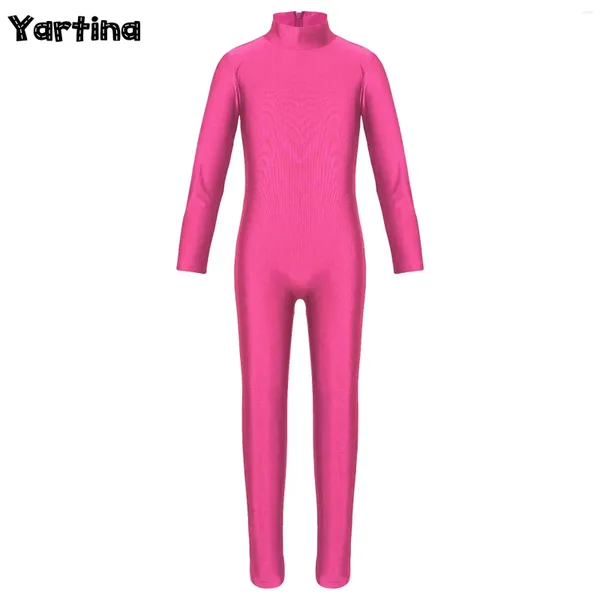 Palco desgaste crianças meninas ginástica collant ballet dança macacão unitard dancewear mangas compridas com zíper jersey comprimento total corpo terno