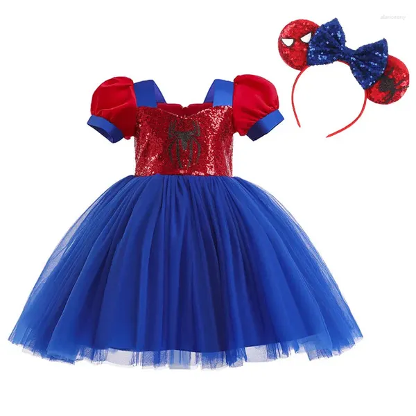 Платья для девочек, костюм на Хэллоуин для ребенка, кружевное платье-пачка, праздничное детское платье с бантом и блестками, праздничное платье принцессы, повязка на голову, детская тканевая туника