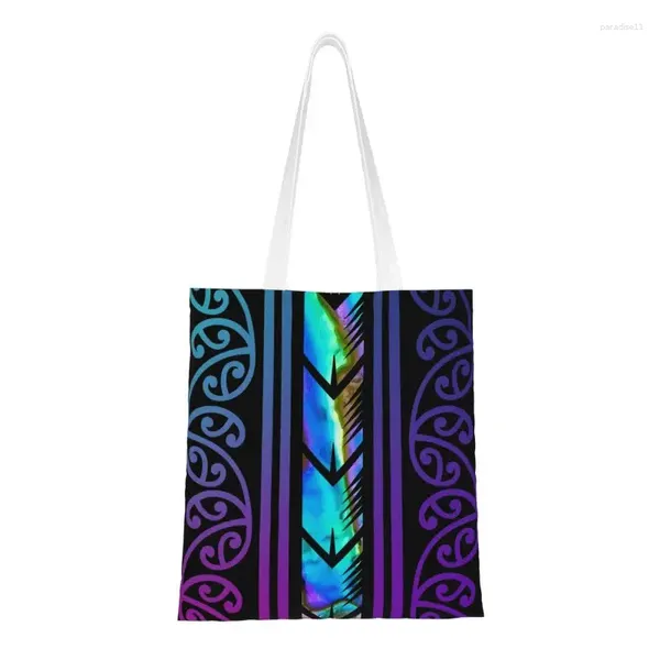 Borse per la spesa Design personalizzato Maoris viola con borsa in tela Paua Shell intarsiata Borsa per la spesa riutilizzabile per donna