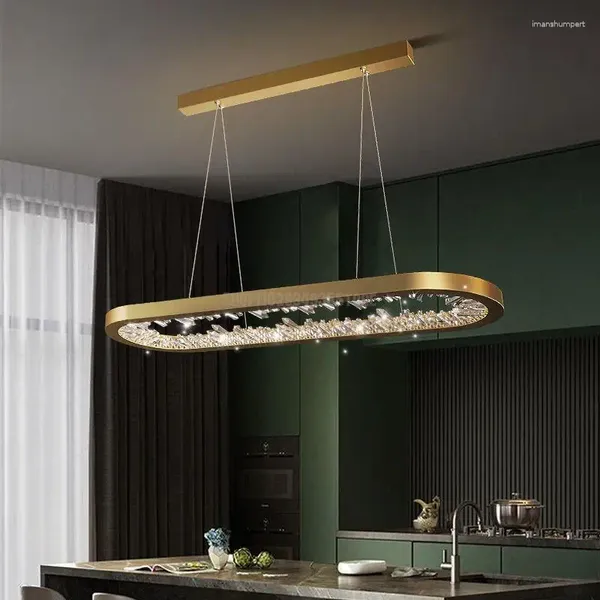 Lustres Oval Modern Chandelier Iluminação Sala de Jantar Decoração de Casa Lustre Cristal Cozinha Lâmpada Bar Pendurado Luminárias AC90-260V