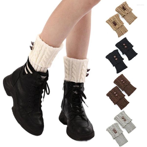 Meias femininas lã quente bota cobre punhos de malha tornozelo toppers curtos polainas moda losango elástico sólido