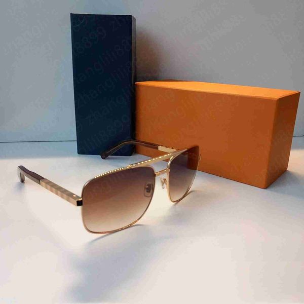 Sonnenbrille, klassische Sonnenbrille für Herren, Metall, quadratisch, goldfarbener Rahmen, Herren-Attitude-Sonnenbrille im Vintage-Stil, Schutzbrille mit Box