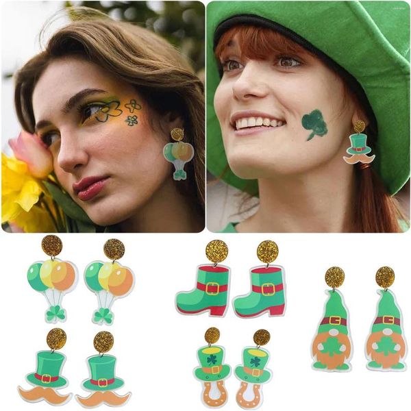 Orecchini a bottone Giorno di San Patrizio per le donne Moda irlandese Birra Palloncino Cappello Goccia Gioielli verdi per le vacanze