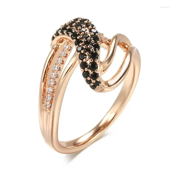 Anéis de cluster 18k rosa ouro natural preto diamante anel linha geométrica cruz noivado casamento para mulheres jóias finas
