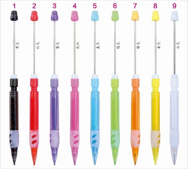 Mehrfarbiger schlanker DIY-Rohlingsbalken, fügen Sie Silikon-Fokalperlen hinzu, Perlen-Druckbleistift, Kinder-Briefpapier, personalisierter 0,5-mm-DIY-Perlenstift, Perlen-Druckbleistift